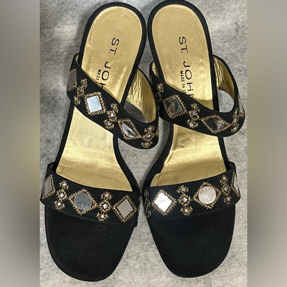 VTG*New-ST.John Satin Embellished Heeled Sandals Slip on Sandals/heels~Size:8~ - Picture 6 of 14